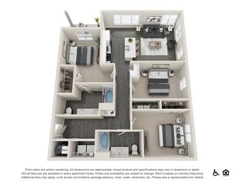 Floor plan for 3 beds, 2 baths, 1376 sqft